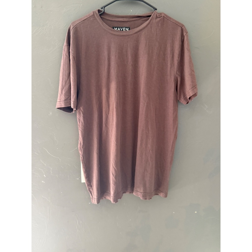 Maven‎ Co-Op Mens Tencel Cotton Crewneck T-Shirt Brown Casual Large